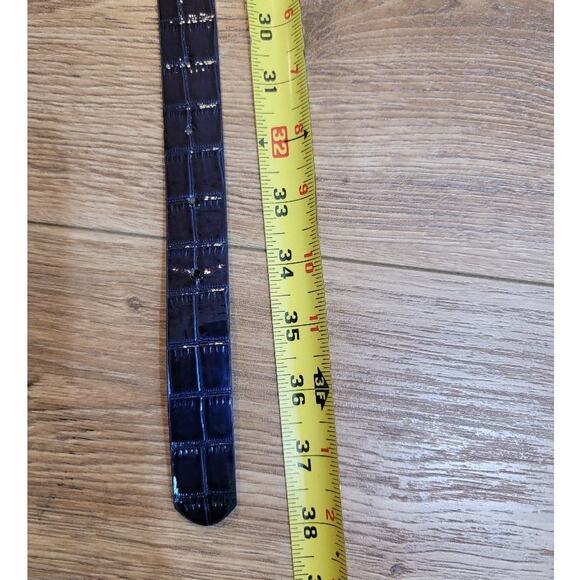 DUNE London Belt Women's Croc Print Belt Navy Blue Sz Small Gold Logo - Picture 7 of 8